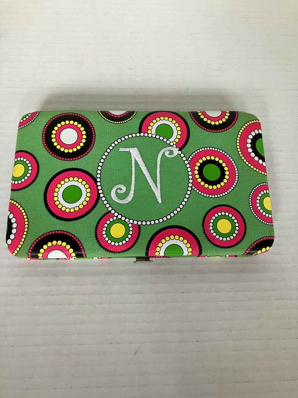 MSC Monogrammed 'N' - Bright Green with Pink & Yellow Circles 4.5x7.5”